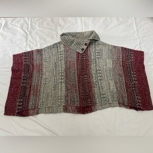 Free People Gray and Red Knit Poncho